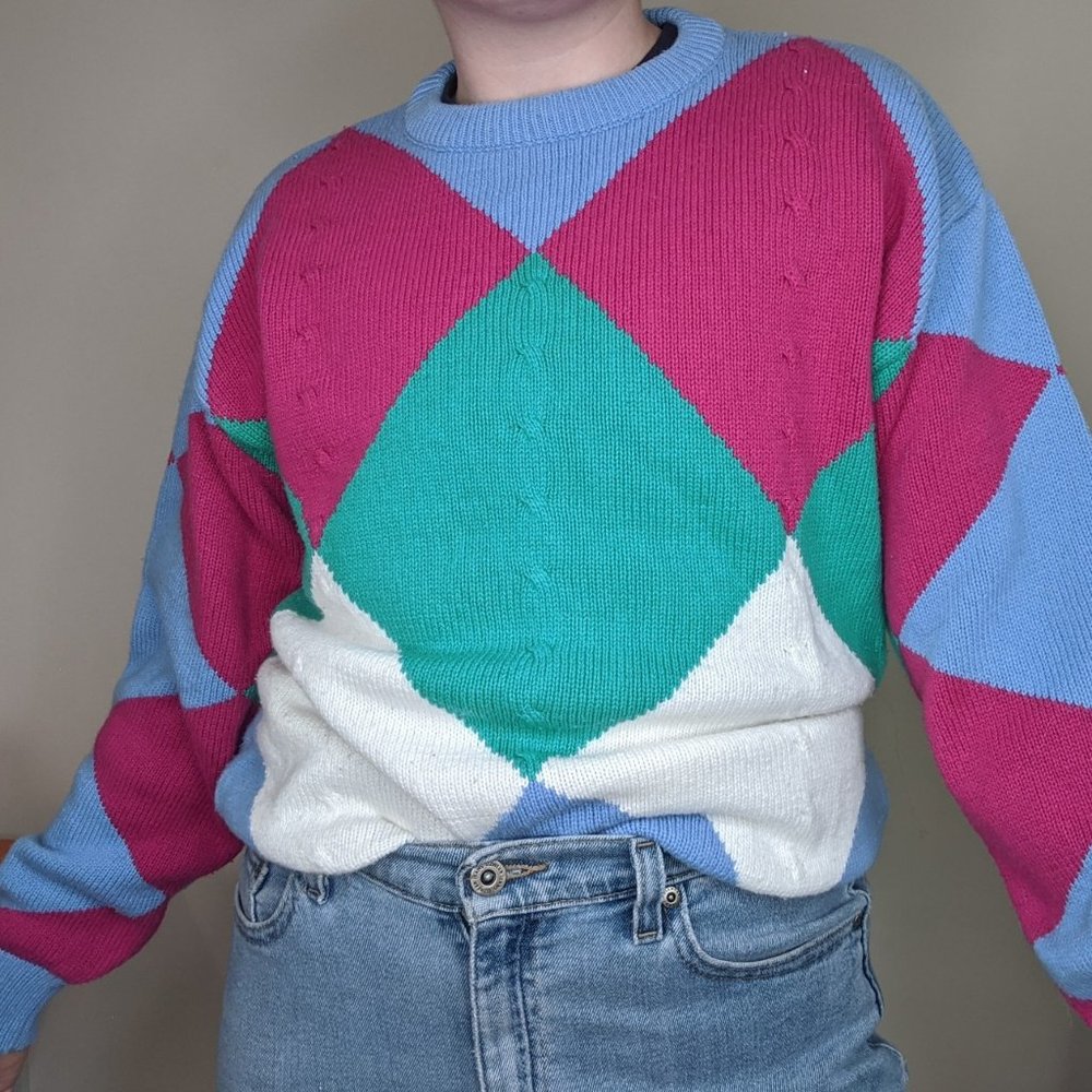 Cute Abstract Colorblock Pattern 80s 90s Sweater